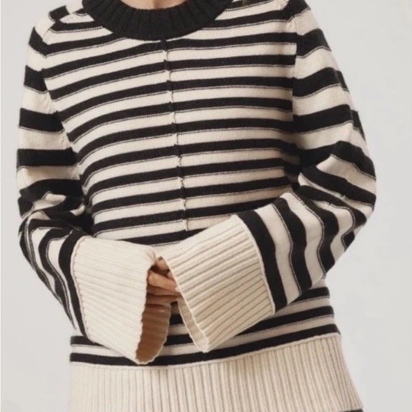 Anthropologie Maeve The Chandler Crewneck Sweater Charcoal Gray Ivory Stripes S - Picture 2 of 5